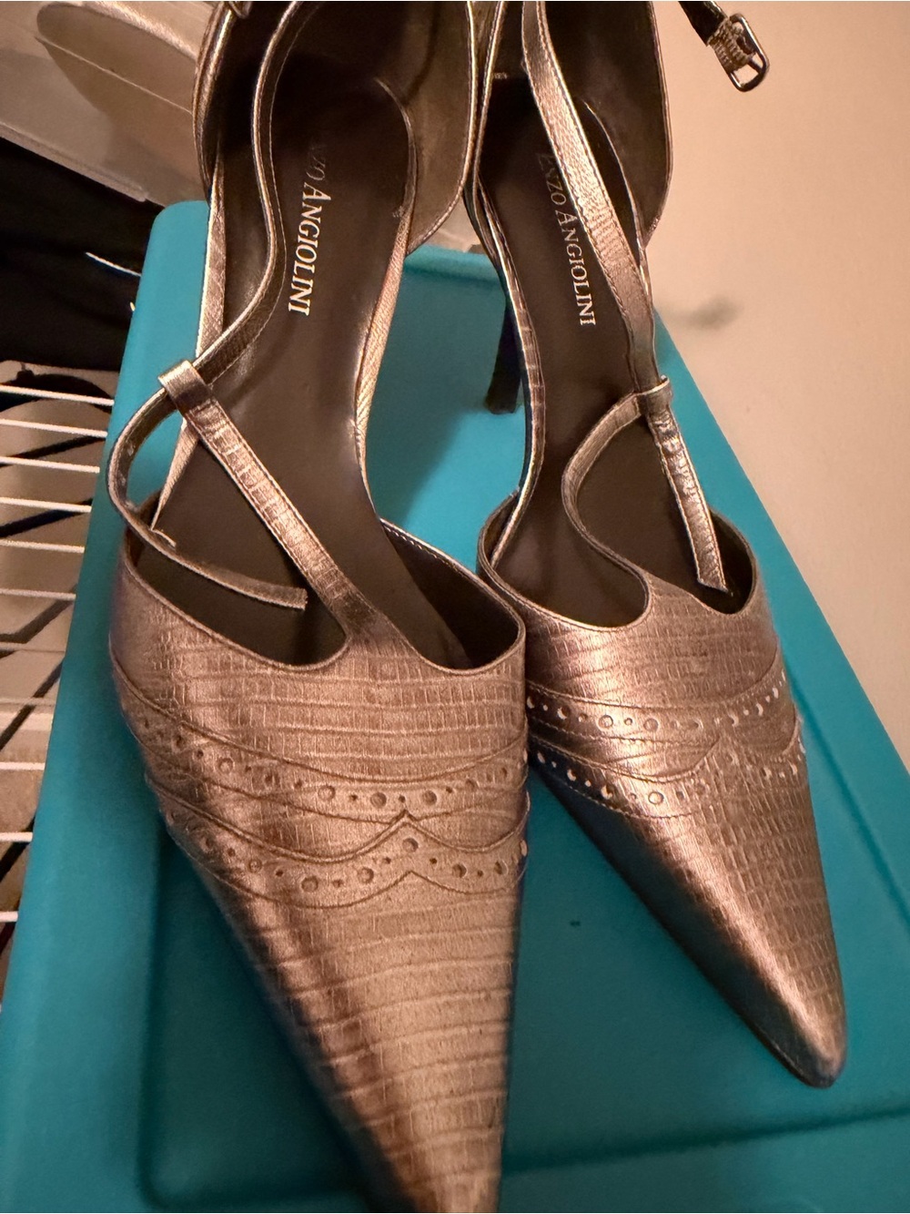 Enzo Angiolini Metallic Silver Strappy High Heels